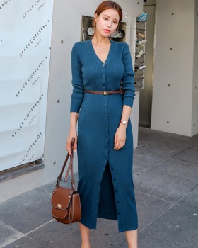 Single-breasted sweater dress slim dress for women