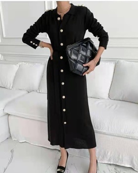Knitted white shirt autumn retro dress for women