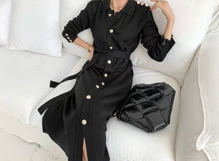 Knitted white shirt autumn retro dress for women