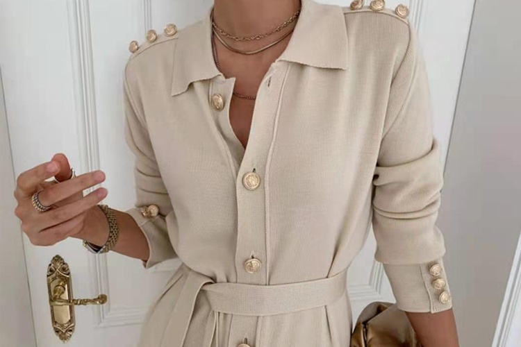 Knitted white shirt autumn retro dress for women