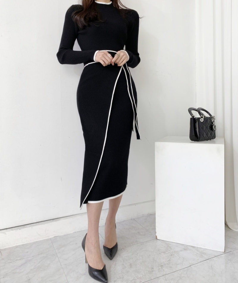 Half high collar autumn dress pinched waist sweater