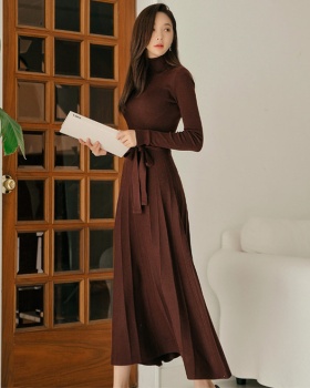 Frenum slim sweater dress long high collar dress