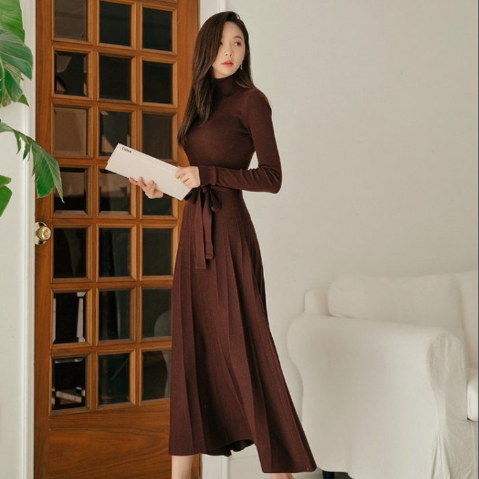 Frenum slim sweater dress long high collar dress