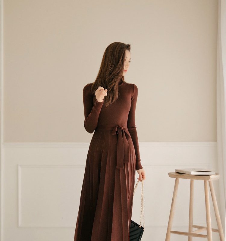Frenum slim sweater dress long high collar dress