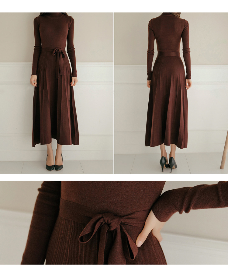 Frenum slim sweater dress long high collar dress