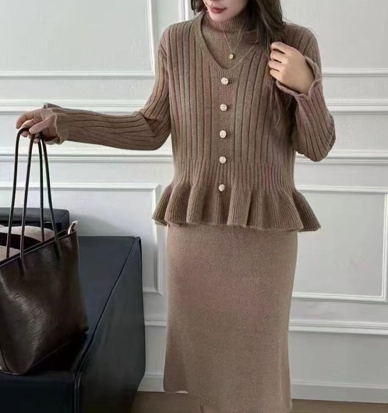Lotus leaf edges sweater Korean style dress 2pcs set