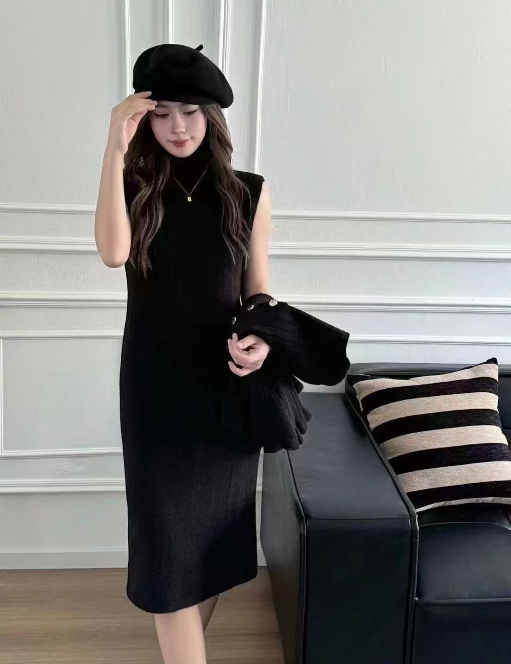 Lotus leaf edges sweater Korean style dress 2pcs set