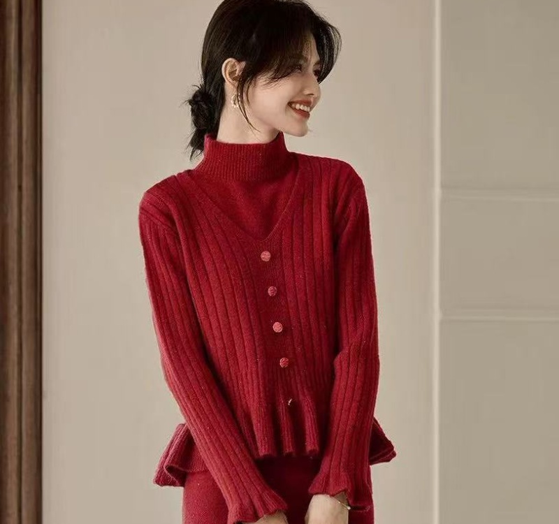 Lotus leaf edges sweater Korean style dress 2pcs set