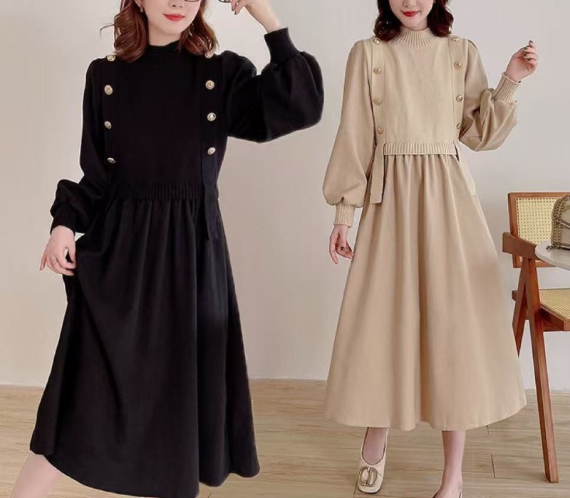 Spring and autumn splice dress knitted sweater