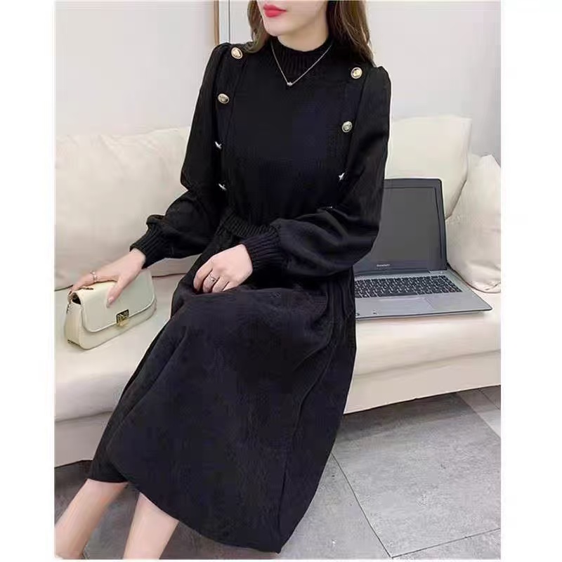 Spring and autumn splice dress knitted sweater