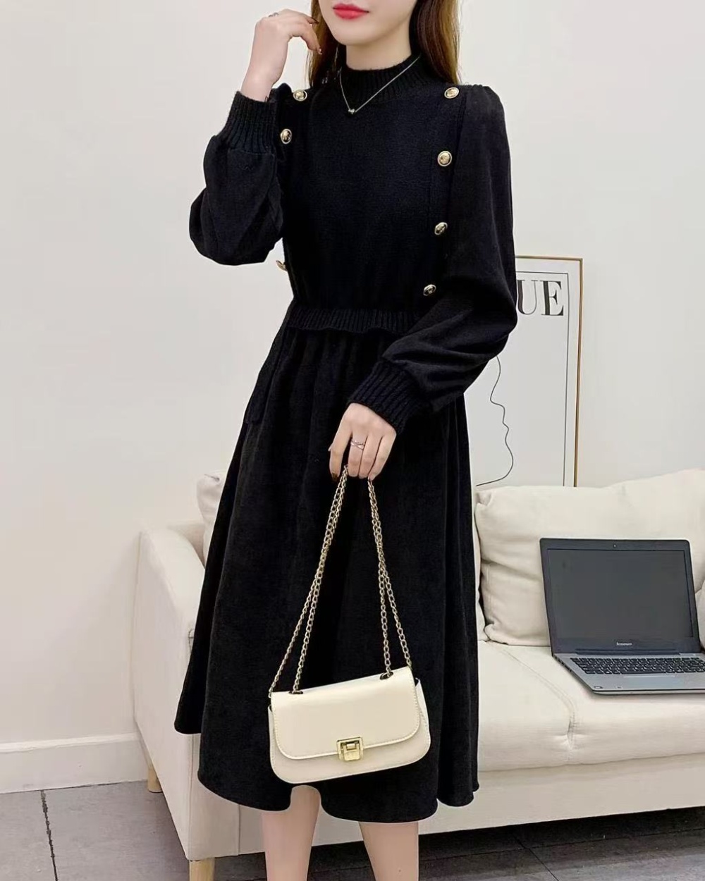 Spring and autumn splice dress knitted sweater