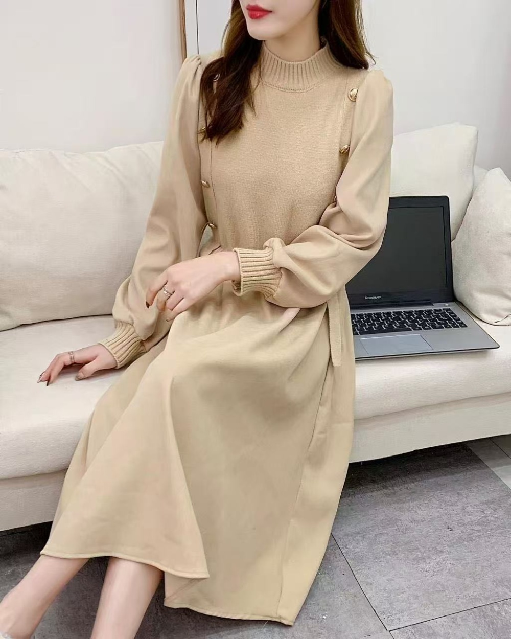 Spring and autumn splice dress knitted sweater