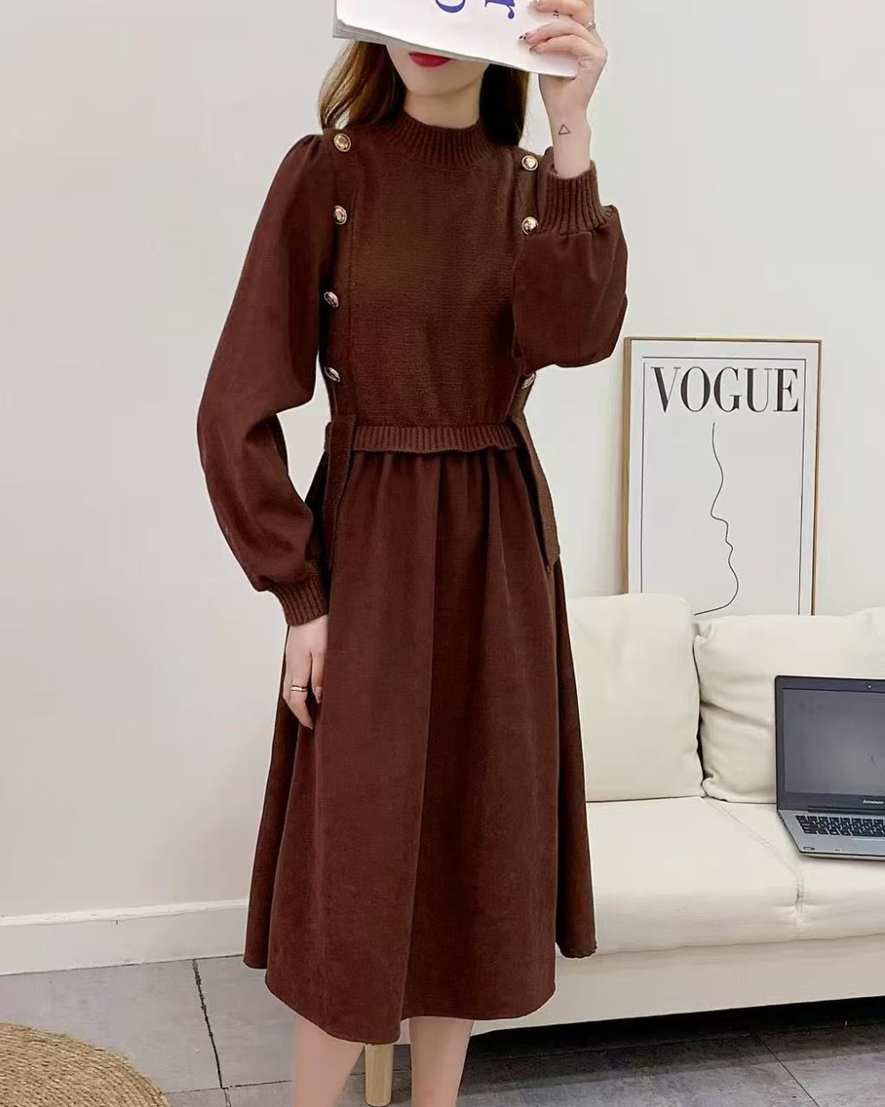 Spring and autumn splice dress knitted sweater