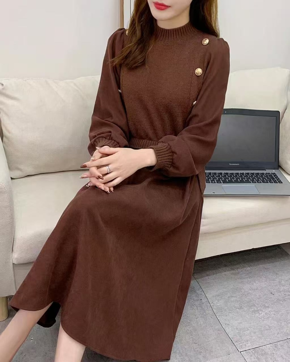 Spring and autumn splice dress knitted sweater