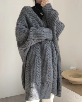 Simple thick loose cardigan long retro sweater for women