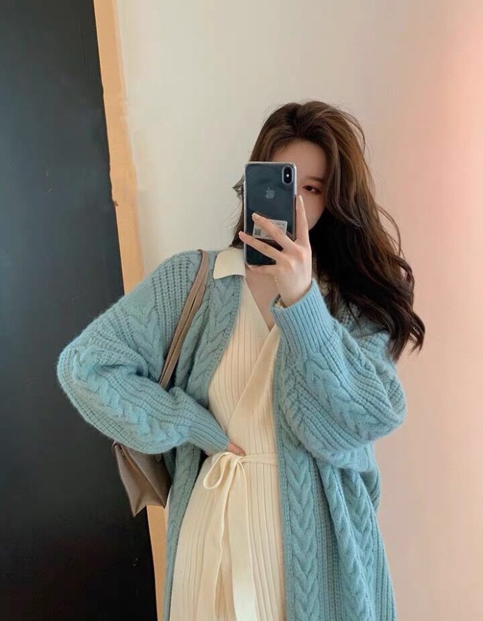 Simple thick loose cardigan long retro sweater for women