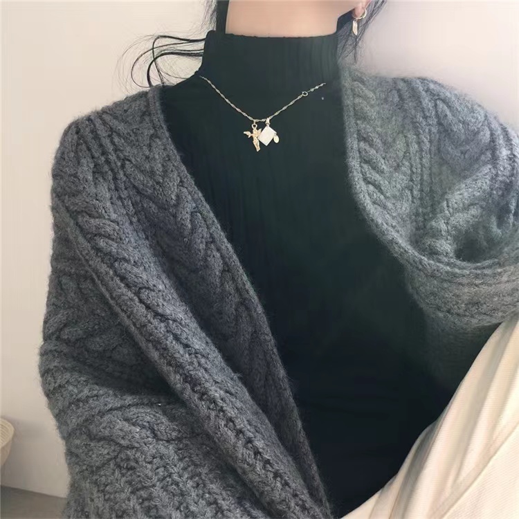 Simple thick loose cardigan long retro sweater for women