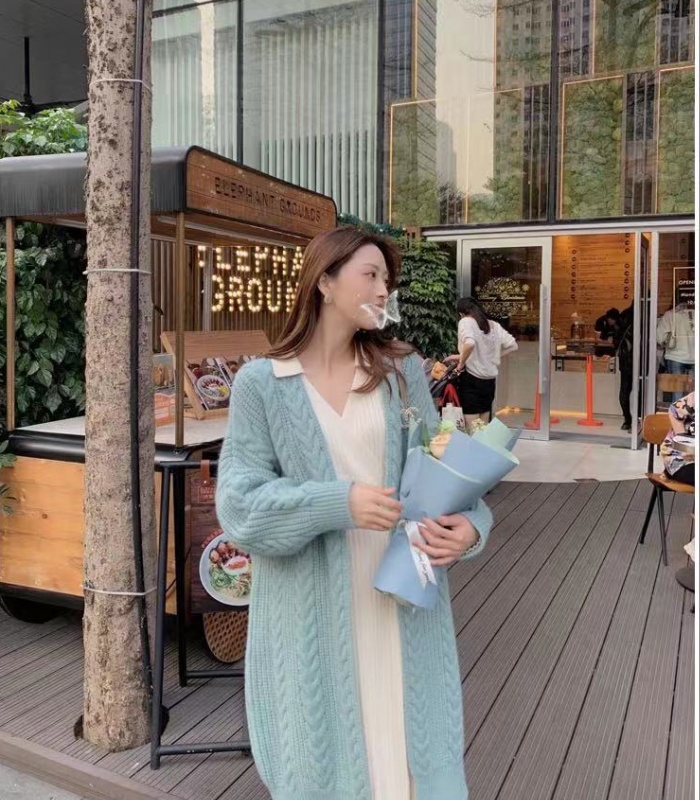 Simple thick loose cardigan long retro sweater for women