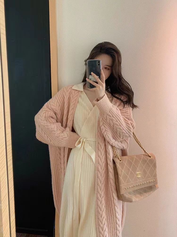 Simple thick loose cardigan long retro sweater for women