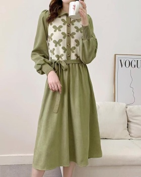 Elegant France style Korean style splice knitted retro dress