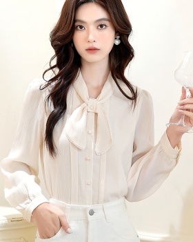 Bow autumn shirt slim ladies tops for women