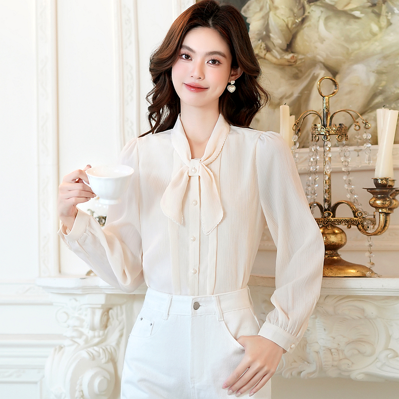 Bow autumn shirt slim ladies tops for women