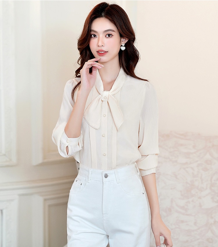 Bow autumn shirt slim ladies tops for women