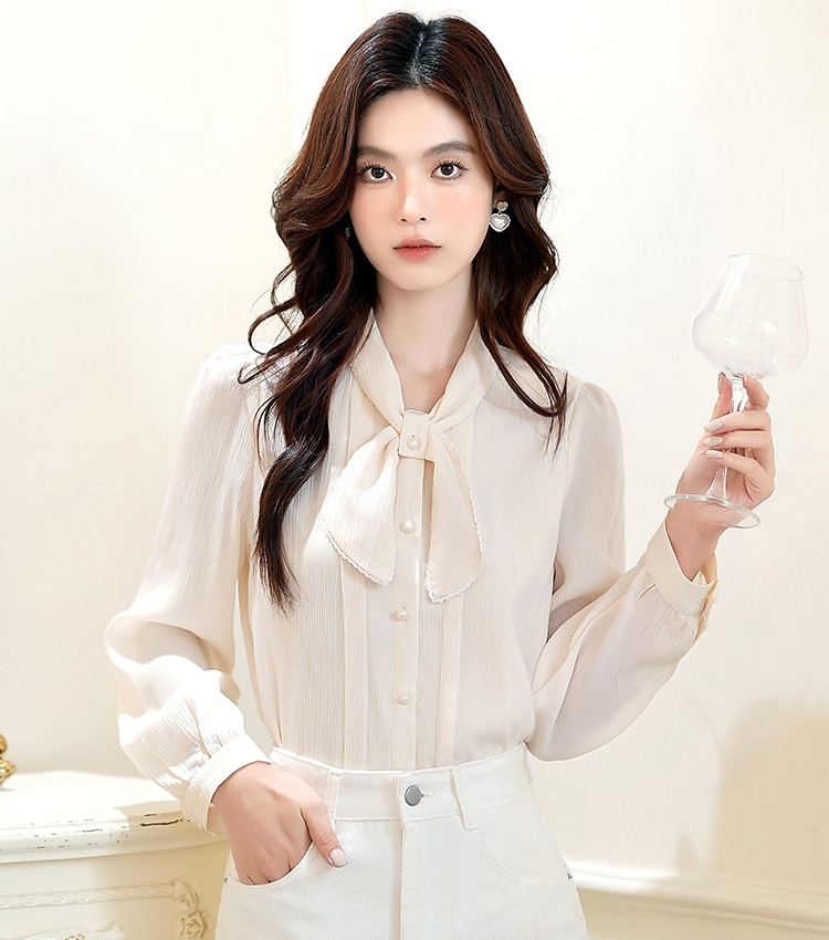 Bow autumn shirt slim ladies tops for women