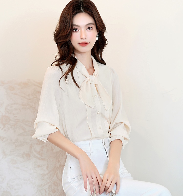 Bow autumn shirt slim ladies tops for women