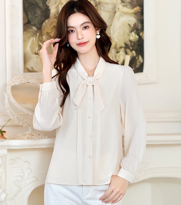 Bow autumn shirt slim ladies tops for women