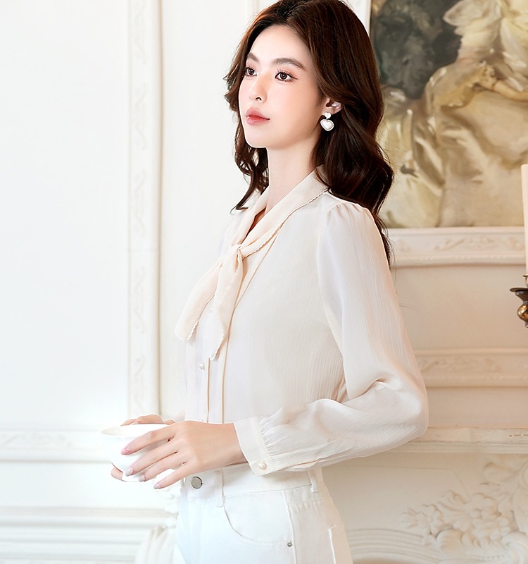 Bow autumn shirt slim ladies tops for women