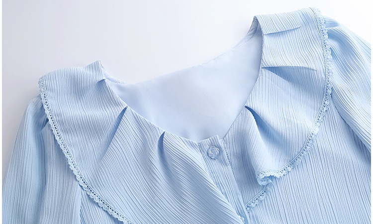 Chiffon lotus leaf edges lace shirt loose blue tops for women