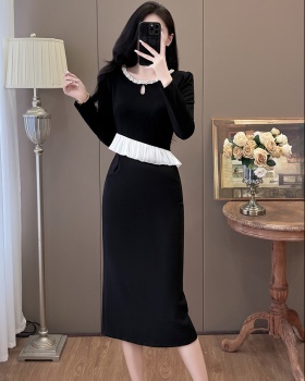 Lotus leaf edges large yard slim splice beading temperament dress