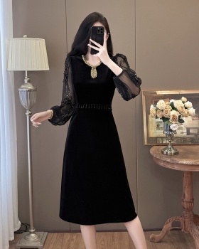 Fashion beading large yard velvet dress