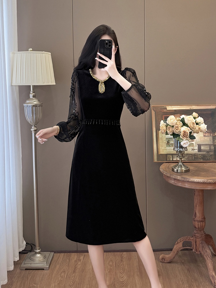 Fashion beading large yard velvet dress