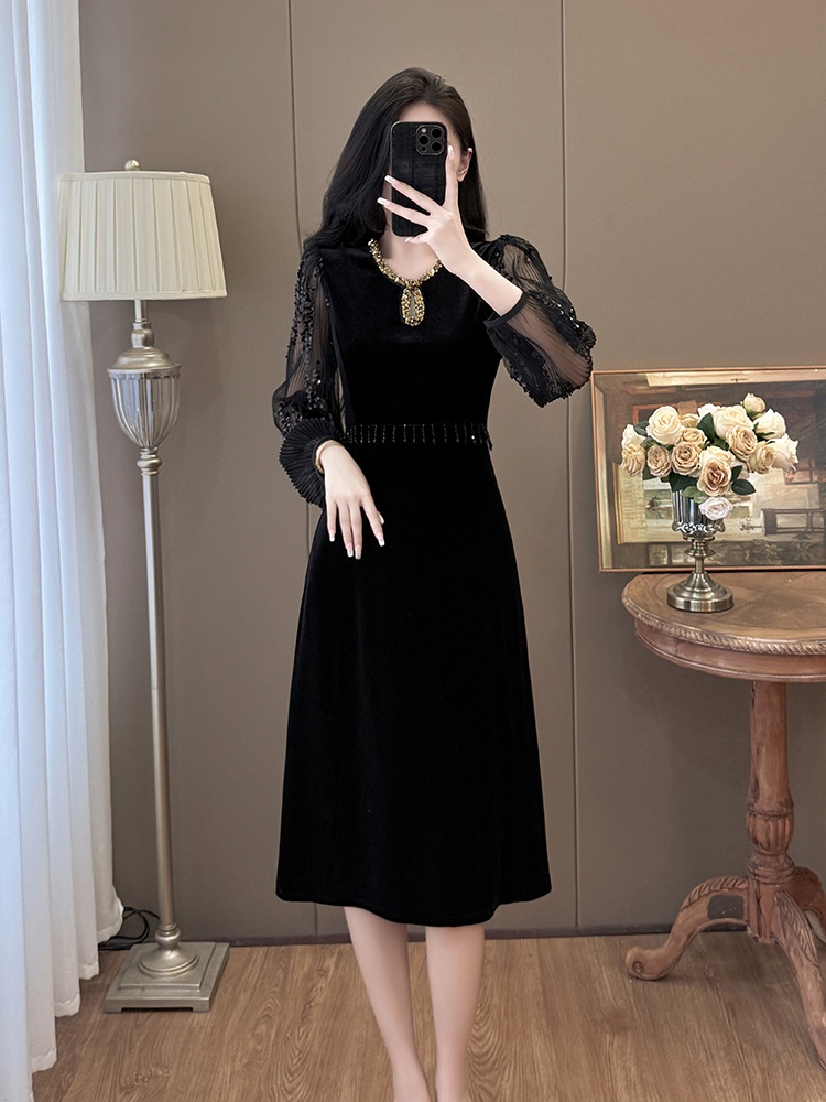 Fashion beading large yard velvet dress