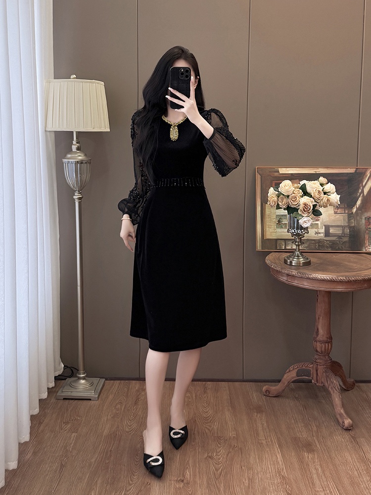 Fashion beading large yard velvet dress