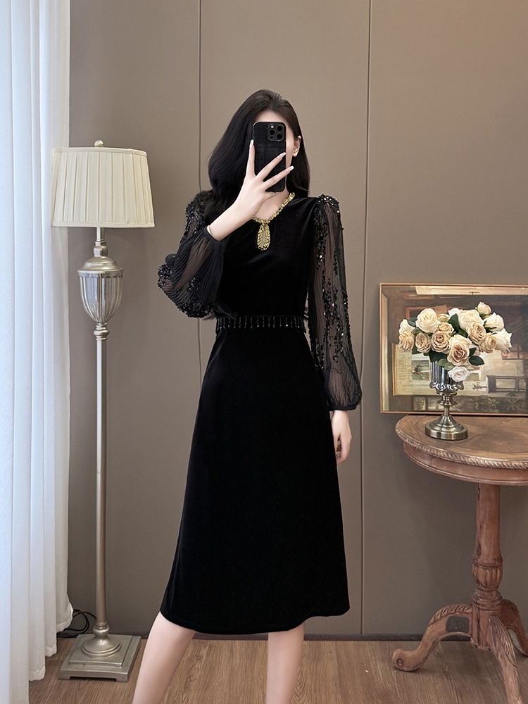 Fashion beading large yard velvet dress