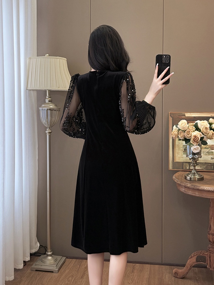 Fashion beading large yard velvet dress