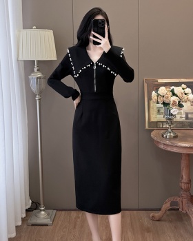 Autumn and winter lapel fashion large yard beading dress