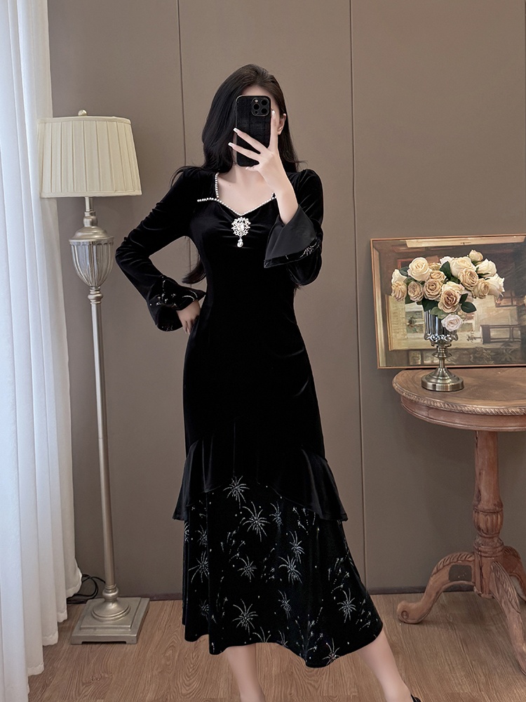 Mermaid beading formal dress France style retro dress
