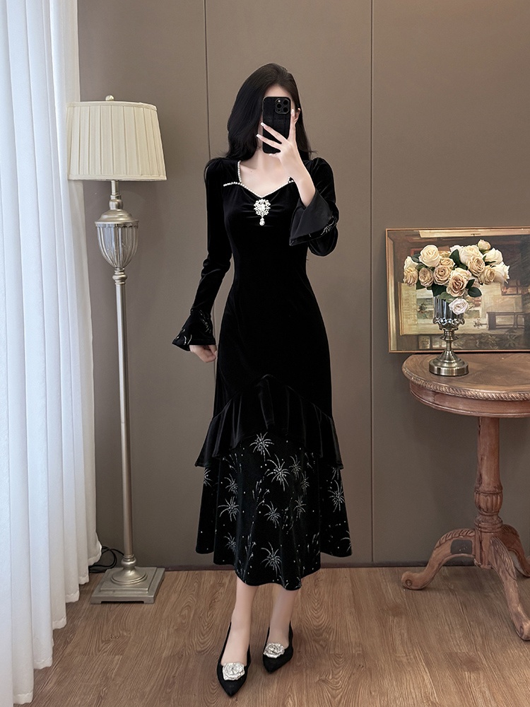 Mermaid beading formal dress France style retro dress