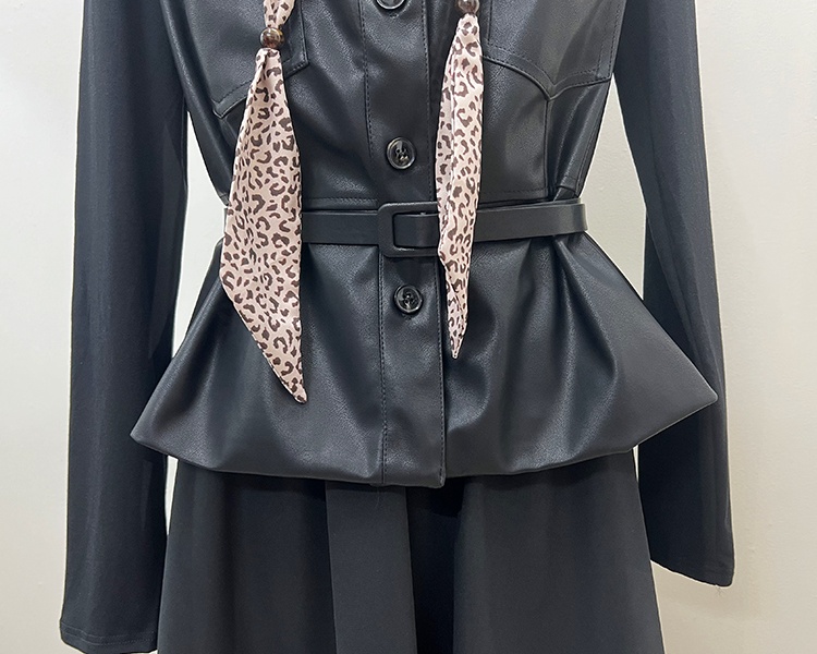 PU with belt waistcoat autumn long T-shirt 4pcs set