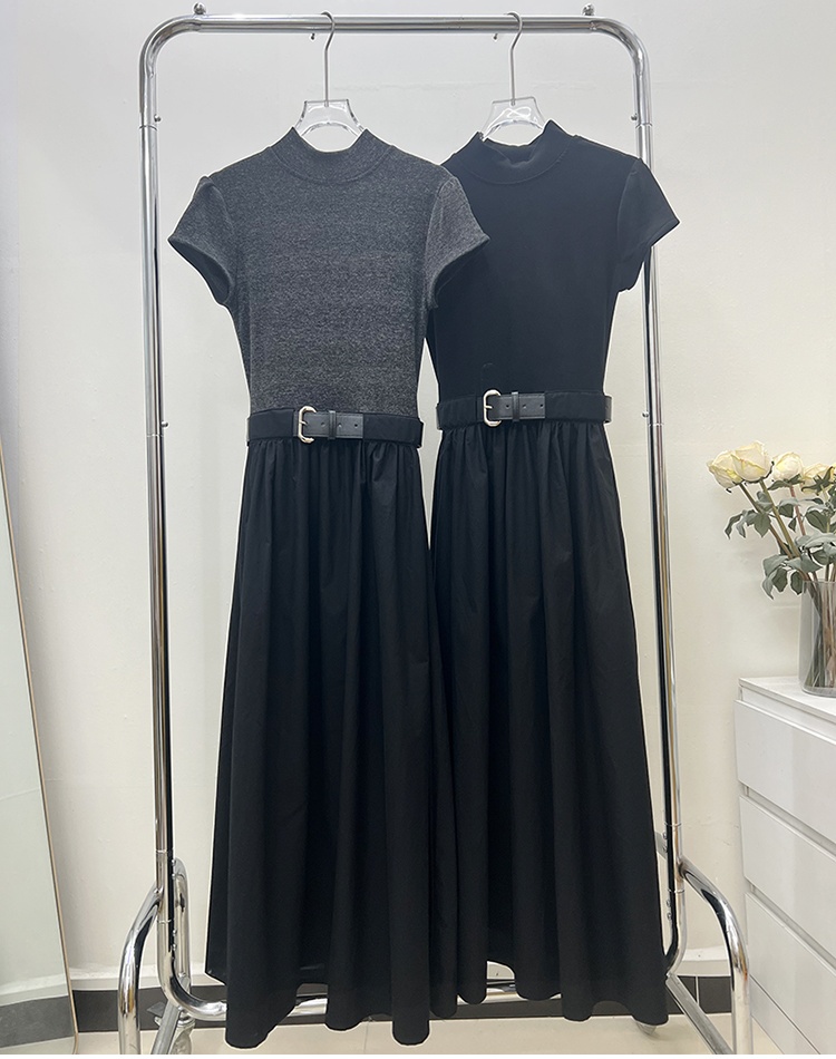 Temperament slim with belt Korean style long dress