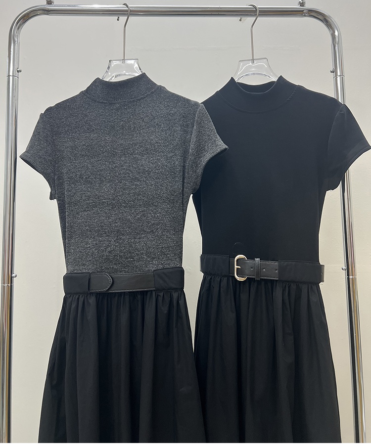 Temperament slim with belt Korean style long dress