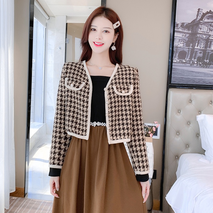 France style autumn houndstooth jacket