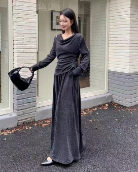 Korean style drape neck autumn and winter skirt 2pcs set