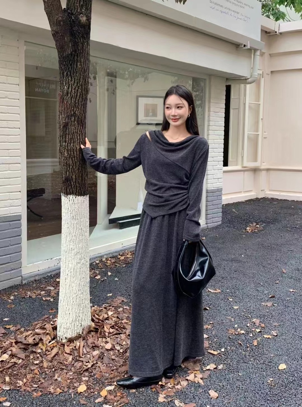 Korean style drape neck autumn and winter skirt 2pcs set