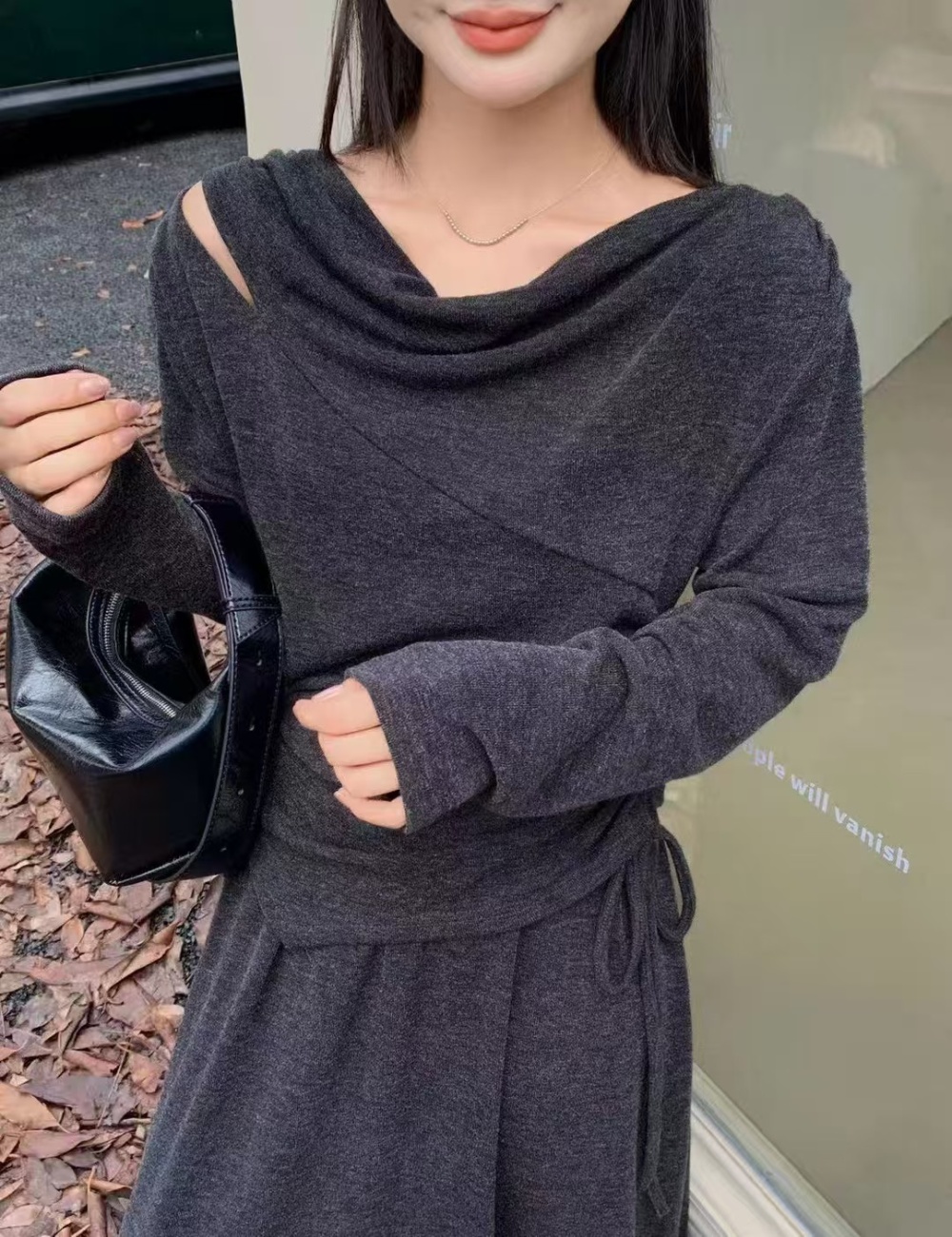 Korean style drape neck autumn and winter skirt 2pcs set