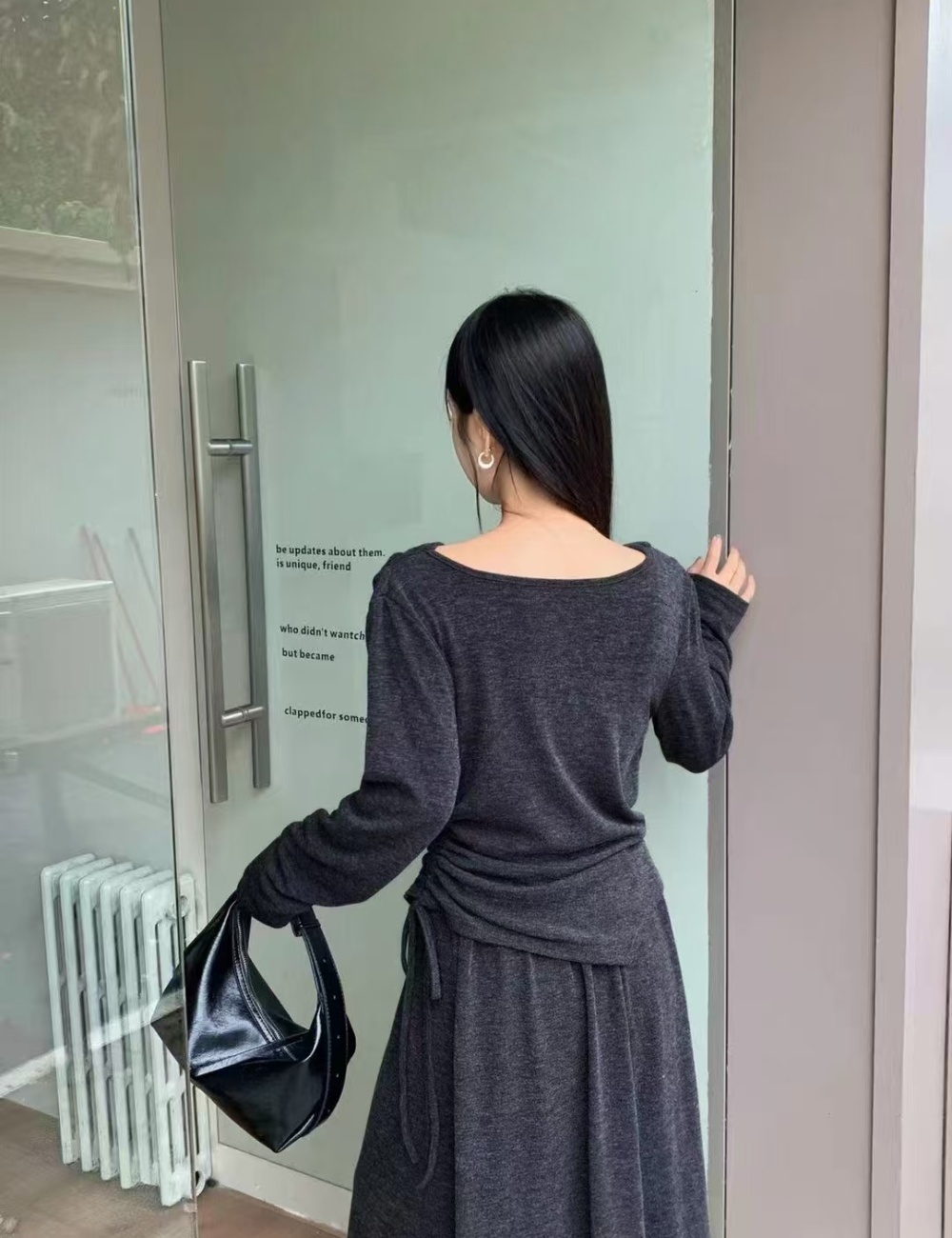 Korean style drape neck autumn and winter skirt 2pcs set